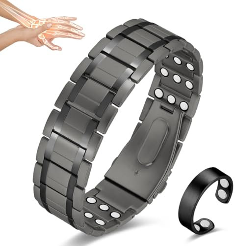 Vicmag 3 x magnetarmband herren, Lymphdrainage Reines Titan Armband ultrastarke Magnete, magnetarmband gesundheit, verstellbares, Einstellwerkzeug und Geschenkbox (Reines Titangrau)