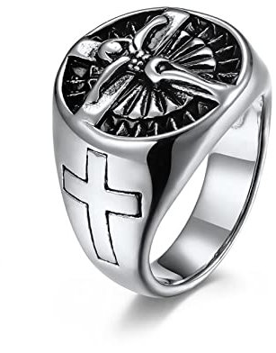 Wycian Herren Ringe Kreuz, Ringe Edelstahl Damen Silber Größe 62 (19.7) Versprechen Ring für Braut und Bräutigam