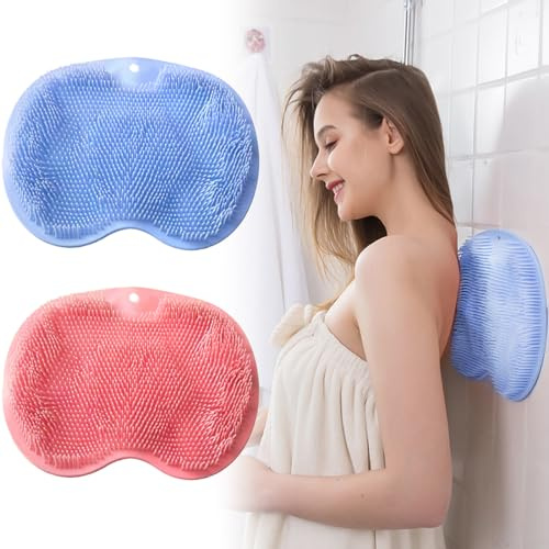 Lot de 2 brosses de douche pour pieds et dos à fixation murale, coussin de massage en silicone avec ventouses, tapis de bain exfoliant pour peaux mortes