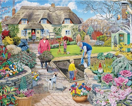 White Mountain 1000 Piece Jigsaw Puzzle Springtime Family with Large Pieces for Adults and Family 24x30 - Grandpa’s Garden