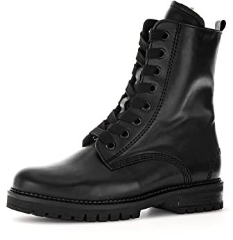 Gabor Damen Combat Boots, Frauen Stiefeletten,Wechselfußbett,Komfortable Mehrweite (H),Lammfell,uebergangsschuhe,schwarz,38 EU / 5 UK