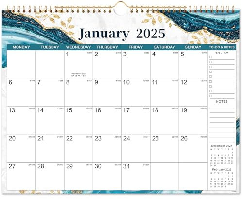 2025-2026 Calendar - Wall Calendar 2025 from July 2025 to December 2026, Month to View Calendar, Twin-Wire Binding, Hanging Hook - Blue and Green, 37.6 x 29 cm