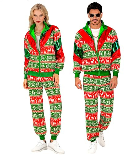 W WIDMANN MILANO Party Fashion - Weihnachtlicher Trainingsanzug | Jacke und Hose, 80er Jahre Outfit mit Weihnachtsmotiv, Jogginganzug für Xmas-Partys, Weihnachtsfeiern, Karneval