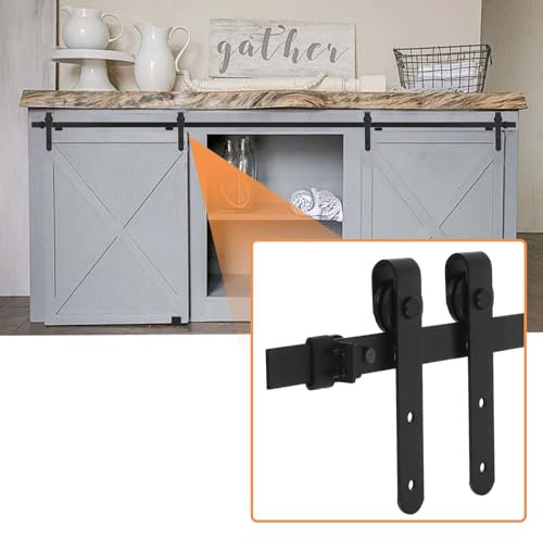 QUARKZMAN 5 FT Mini Coulissant Grange Porte Quincaillerie Trousse pour 2 Placard Porte, Plat Rail J Forme Rouleaux, Haut Montage, Ajustement Porte Épaisseur: 9/16 À 1-1/8 Noir