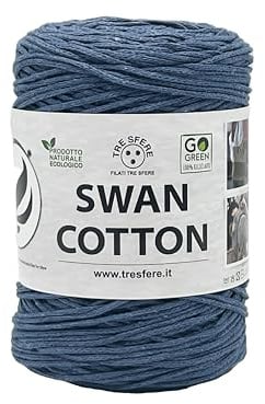 Cordino SWAN COTTON (2519 - Jeans), filato per borse, cappelli, cestini, sottopiatti, pochette composizione 70% cotone riciclato 30% poliestere, Bobina 250 Grammi 250 metri