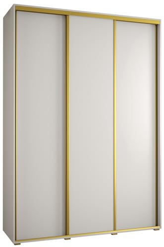 MEBLE KRYSPOL Davos 1 170 Schlafzimmerschrank mit DREI Schiebetüren - Moderner Kleiderschrank mit Kleiderstange und Regalen - 235,2x170x60 cm - Weiß Weiß Gold