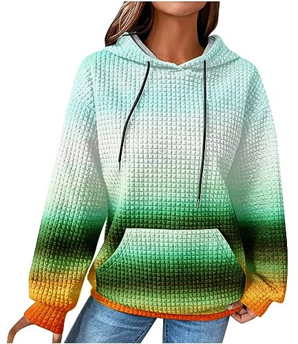 EMATOP Prime Angebote Hoodie Damen Langarm Sport Kapuzenpullover Causal Waffel Sweatshirt mit Kapuze Pullover Herbst Winter Warm Pulli Oberteile Bunte Langarmshirt Mode Baumwolle Kapuzenpulli