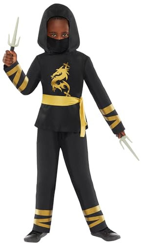 Amscan 9918387 - Déguisement de Guerrier Ninja Doré Pour Garçon - Âge : 10-12 Ans, Gold