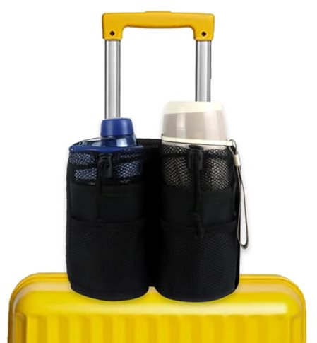 Meichoon Cup Holder Sleeve for Luggage Adjustable Divider for Bottles Carry on Case Fits Suitcase Handles Gifts for Flight Attendants Travelers Accessories Black