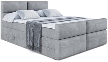 ALTDECOR Boxspringbett mit Matratze und Lattenrost, Topper, Fußteil,Polsterbett mit Bettkasten, Bett mit Stauraum H3- und H4- Matratze, Doppelbett, Springboxbett - BOXI3-Z King - 140x200 - Grau Samt