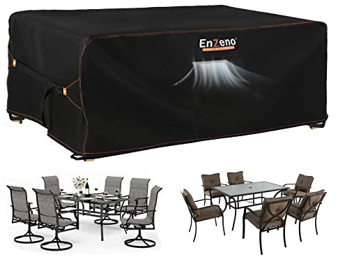 Enzeno Housse Salon de Jardin Exterieur avec évent,420D Oxford Tissu Housse Table de Jardin,Bâche de Protection pour Chaise Meubles Étanche Imperméable, Résistance au Vent, Anti-UV (180x100x74cm