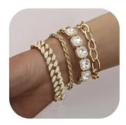 KRFY Bracciale Tennis Donna Set Con Diamanti Quadrati - Oro/Argento Cubano a Clip a Corda Moda Impilat