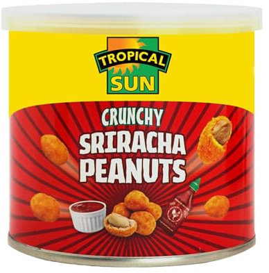 Tropical Sun Crunchy Sriracha Peanuts 140g Pack of 1 Spicy Hot Chilli Pepper Flavour Roasted Nuts Vegan Nibble Snack with Welari Thank You Card | (1pack) (140g)