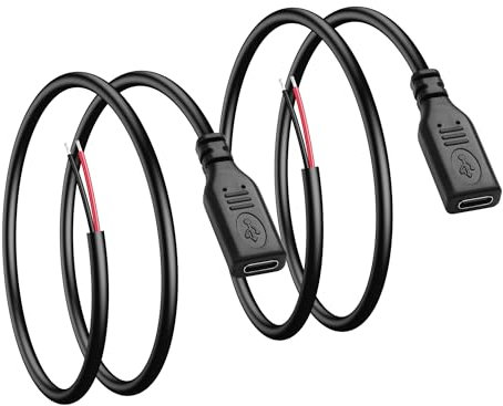 PNGKNYOCN USB C Pigtail Cable，0.5M 5V USB Type C Female Socket to 2 Pin Bare Wire Extension Power Cable for USB C Equipment Installed or Replacement Repair DIY Cable（2 Pack） (Female)