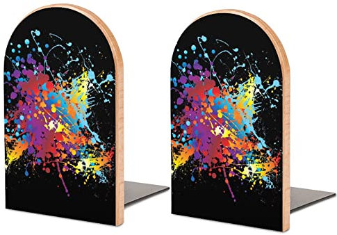 Splat Ink Regenbogen-Buchstütze aus Holz, einzigartige Buchstütze für Regal, strapazierfähig, niedlich bedruckt