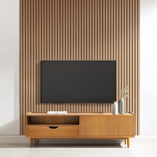 Home Treats Wall Panel Wood Slat | Decorative Wooden Panelling 3D Slatted Acoustic Sound Absorbing Ceiling or Wall Slats (Oak, 200 x 60cm (1 Pack))...
