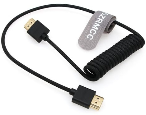 SZRMCC 8k 2.1 HDMI to HDMI Coiled Cable Ultra High Speed Soft HDMI Cable for Z Cam E2 Portkeys BM5 Atomos Shinobi Ninjav V Monitor Sony Canon Camera 50cm