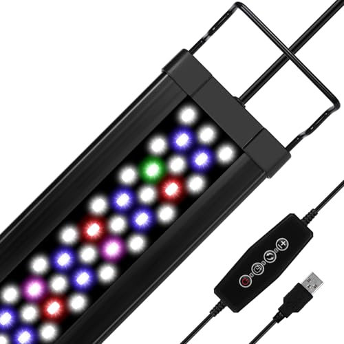Zingbabu USB Aquarium Licht,10W Full Spectrum Fish Tank Lichter mit Timer, verstellbare ausziehbare Halterung für 12-24 Zoll Aquarium
