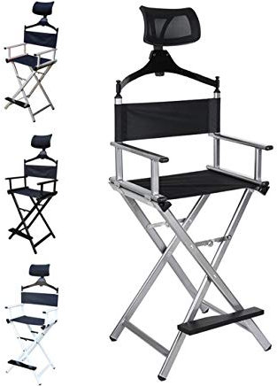 Look – Klappbarer Profi Make-up Stuhl aus Aluminium, Schminkstuhl und Regiestuhl, Leicht und Tragbar, Ideal für Maskenbildner, Visagisten und Maniküre Studios (Silber)