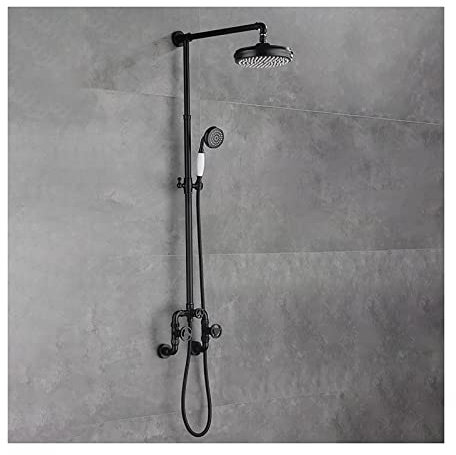ZCCZJS Duschsystem, schwarzes Duscharmatur-Set im industriellen Stil mit Handbrause, Dusch-Kombi-Set, 22,9 cm Regenduschkopf, Wandmontage, Badewanne und Dusche, Tr, Dusche