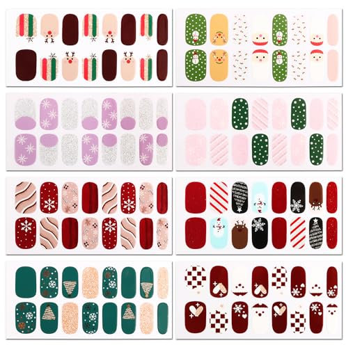 BOFUNX 8 Blätter Nagelfolie Weihnachten UV Gel Nagelfolien Selbstklebend Schneeflocke Reh Schneemann Weihnachtsbaum Nail Sticker Nagelaufkleber für Frauen und Mädchen