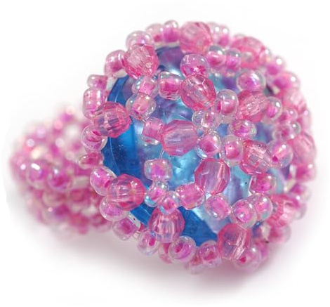 Avalaya Bague flexible en forme de bouton en forme de bouton en verre avec flamant rose et perle acrylique bleue 20 mm – Taille M, taille unique, Plastique, Verre