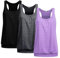 UNibelle Damen Yoga Tank Top Atmungsaktive Shirt Top Sport Tanktop Ärmellos Fitness Oberteil Racerback DREI Stücke, 3er Pack_Schwarz/Dunkelgrau/Hellviolett, M