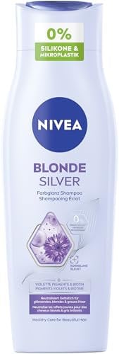 NIVEA Shampoo bionda color argento lucido, rinfresca i capelli biondi, argento e grigi, shampoo nutriente per capelli con pigmenti di colore viola, fiordaliso e biotina (250 ml)
