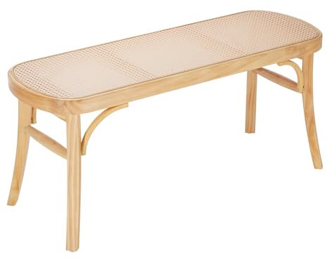 VEVOR Rattanbank Eingangsbank Sitzbank Gartenbank 1100 x 368 x 468 mm mit Beinen aus Eichenholz, Flurbank Bank Boho-Bank mit handgeflochtenem Rattan, für Wohnzimmer Schlafzimmer Diele Flur Balkon