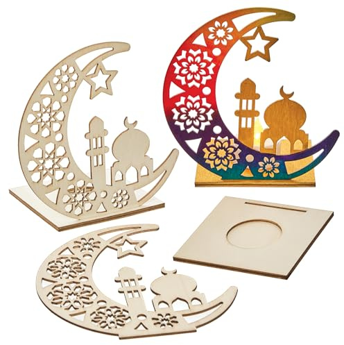 Baker Ross FN360 Wooden Crescent Moon Ramadan Tealight Holders - Pack of 3,
