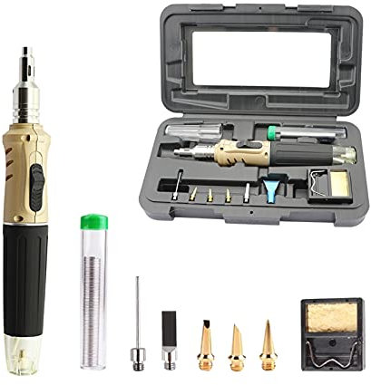 Lötstation, 10 in 1 Profi-Butan-Gas-Lötkolben Schweißen Tool Kit Qualitäts-Mini Gas Lötstation Großhandel,Hochleistungsleistung(Yellow)