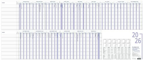 Zettler Urlaubsplaner 15 Mon 2026 – Wandkalender 100 × 42 cm, 15 Monate auf 1 Seite (inkl. Jan–März Folgejahr), für 35 Mitarbeiter, Wochenzählung, Sonn- & Feiertage, gefalzt, FSC-zertifiziert
