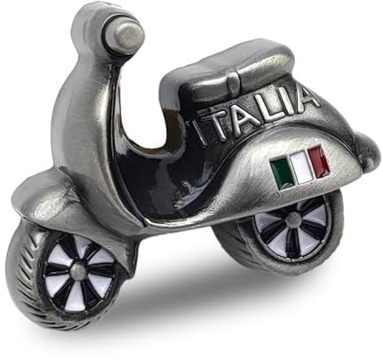 Kühlschrankmagnet für Motorroller, italienisch, aus Metall, Souvenir, Italien, mit Flagge, Dekoration für Zuhause, Küche, Reisegeschenk, Kollektion Kühlschrankmagnete – Touristisches Souvenir (Silber)