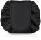 Sahunfri Lazy Trousse de maquillage avec cordon de serrage pour femme, trousse de maquillage plate pour cosmétiques, outils de maquillage, pochette de rangement de voyage, Noir , trousse de maquillage