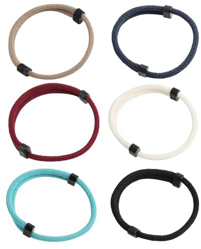 kiki fancy Bracciale da surfista da uomo e da donna, 6 pezzi, in corda nautica, da uomo, in tessuto nero, paracord, colorato, intrecciato, da surfista, da uomo, regolabile, Mittelgroße, Materiale