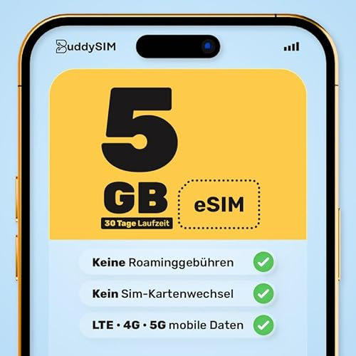 BuddySIM – eSIM Türkei – Digitale SIM-Karte ohne Vertrag – Kompatibel mit iPhone & Android – 5G LTE Highspeed Daten – Aktivierung in 30 Sek. per QR Code – Keine Roaming-Gebühren – Türkei SIM Karte