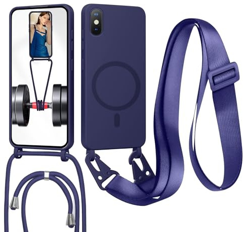 GoodcAcy Handykette Hülle für iPhone X/iPhone XS mit Band Halsband Lanyard (abnehmbar) Handyhülle, Kordel zum Umhängen,Magnetisch Stoßfest Silikonhülle Wireless Charging kompatibel,blau