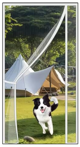 Bohrfreies Fliegengitter für Balkontür – Magnetischer Insektenschutzvorhang für Schiebetüren und Terrassentüren Weiß 145x215cm