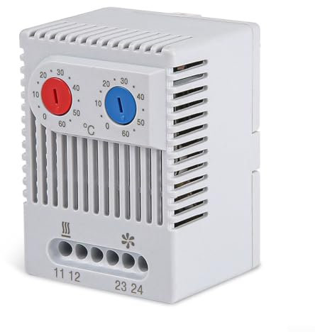 Springwillfly Kompakter Thermostatschalter für DIN-Schienen, Temperaturregelungsgerät für DIN-Schienen, mechanisches Thermostat für Elektroheizungsmanagement (ZR011 rot + blau)
