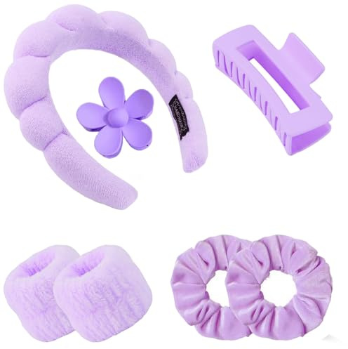 Aayans Spa Headband for Women, Black Sponge Hair Band, Face Wash Head Band, 6 Pack (Purple, One Size)