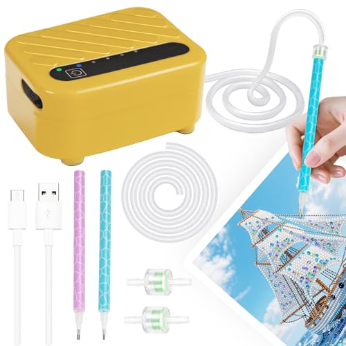 Mlife Elektrischer Diamond Painting Stift, Wiederaufladbarer Diamant Vakuum Stift Für Diamond Painting– 3 Einstellbare Saugstufen, Vakuum Diamond Painting Zubehör Stift,Kein Wachs Erforderlich(Gelb)