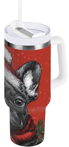 ZZXXB French Bulldog Pine Tree Insulated Stainless Steel Water Bottle with Handle and Straw Lid Double Walled Travel Mug 30 oz