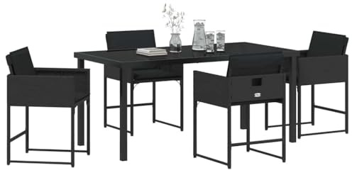 vidaXL Garten Essgruppe 5 pcs Schwarz Poly-Rattan, Essgruppe für Garten und Terrasse, modernes Möbel, robuster Polyrattan Lounge-Satz, Stahl