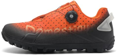 Mateju Chaussure de Cyclisme VTT Homme Femme avec Cale, Unisexes Respirantes Chaussure VTT Compatibles SPD de Vélo Route en Plein Air Sneakers -DC5 (Orange,45)