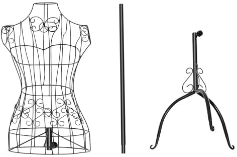 Fridgestea Metall Schneiderpuppe Einstellbare Gesamthöhe 140-160cm, Vintage Eisendraht Schaufensterpuppe für Bekleidungsgeschäft, Mannequin Dekobüste für Schneidereien/Messestände - Schwarz