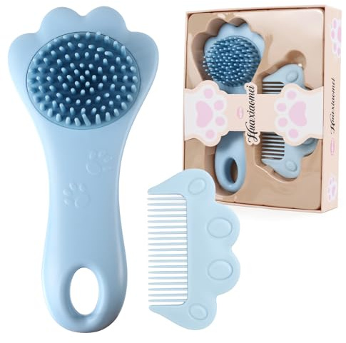 MEGAVOW Baby Kamm und Badebürste für Milchschorf, Silikonbürste, Neugeborene Haarbürste, Weichen Massagebürste Haarbürste, Badebürste für Neugeborene und Baby, Katzenpfoten Design