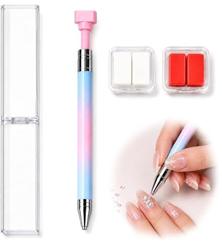 BRIOTA Bedazzling Pen with 2 Refills, Automatic Refillable Wax Pen for DIY | Fine Point, Twist-Feed Clay, Nail Art, 5D Diamond Painting, Beads & Gems Pickup