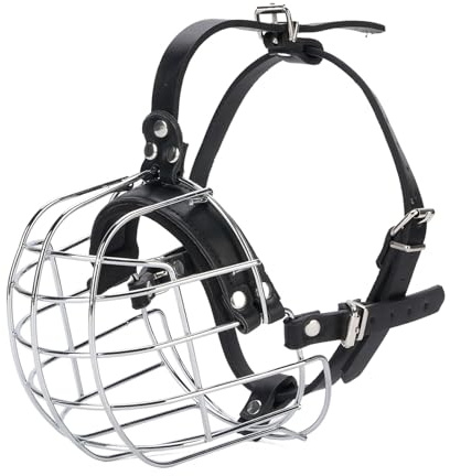 Luocute Muselière pour Chien, Panier en Fil Métallique, Muselière Respirante avec Sangles en Cuir PU, pour Chiens de Taille Moyenne et Grande pour éviter Les Morsures à Mâcher