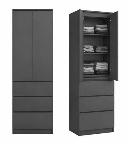 Home Collective Kleiderschrank, Garderobenschrank, Mehrzweckschrank 2-türig mit 3 Einlegeböden & 3 Schubladen | Schrank für Schlafzimmer, Flur oder Büro | 50x40x180 cm (BxTxH) | Anthrazit