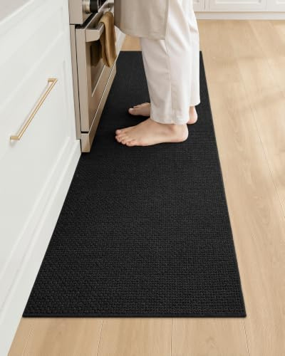 COLOR&GEOMETRY 43x150cm Küchenteppiche rutschfeste Waschbar, Schwarz | 4mm Dünne Gewebe Gummi Gestützt Küche Runner Teppich, Absorbierende Leicht zu Reinigen Fußbodenmatten vor dem Waschbecken